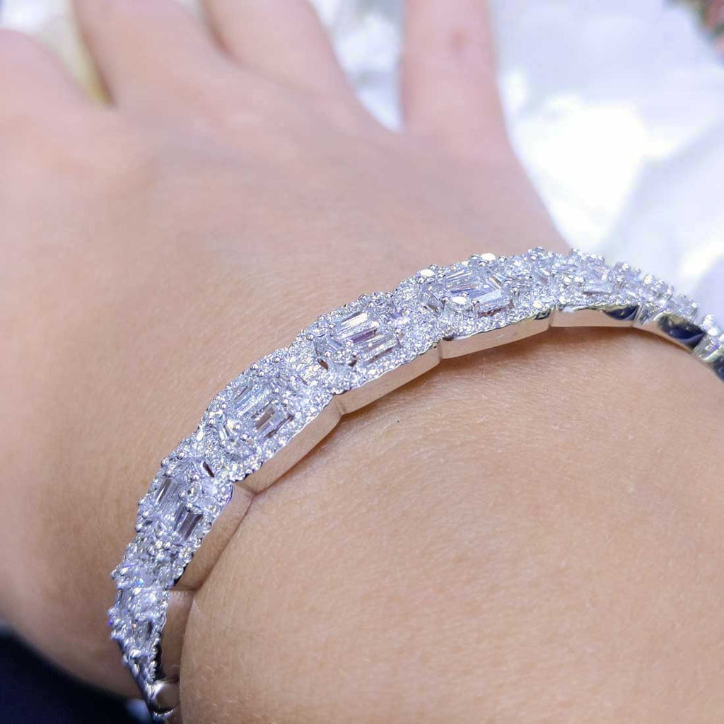 3.98ct Baguette and Round Cut Diamond Bangle in 18K White Gold DB070