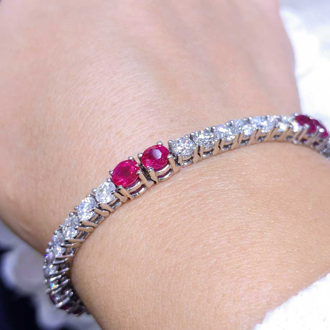 18K White Gold Ruby and Diamond Tennis Bracelet with 12.00CT Gemstones