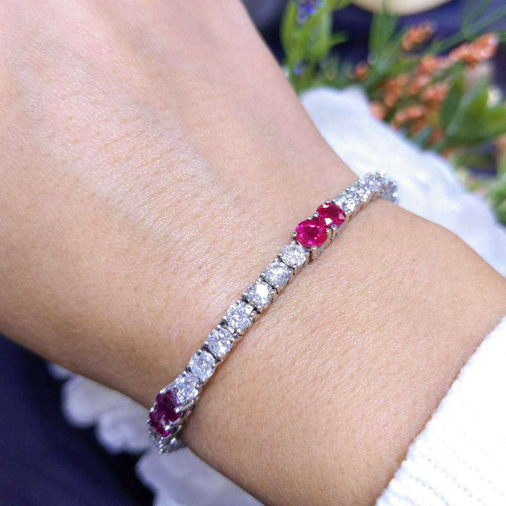 18K White Gold Ruby and Diamond Tennis Bracelet with 12.00CT Gemstones