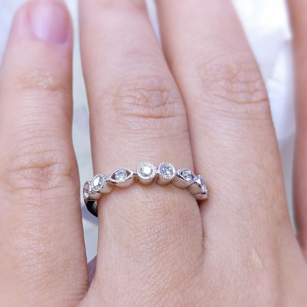 14K White Gold Round Diamond Wedding Band – 0.32CT | YKR01499WG