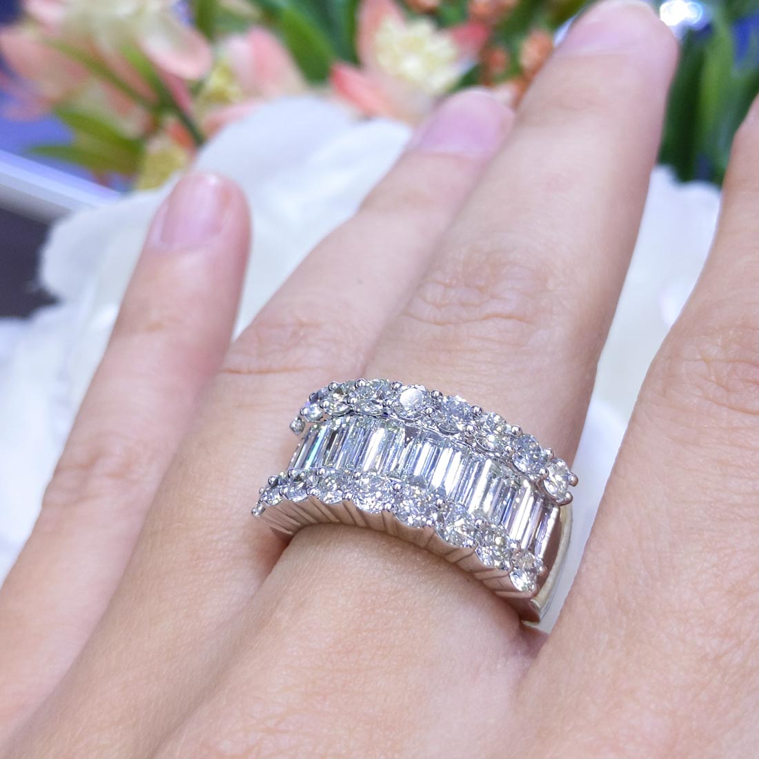 14K White Gold Round & Baguette Diamond Band – 3.58CT H/SI | AAZ985