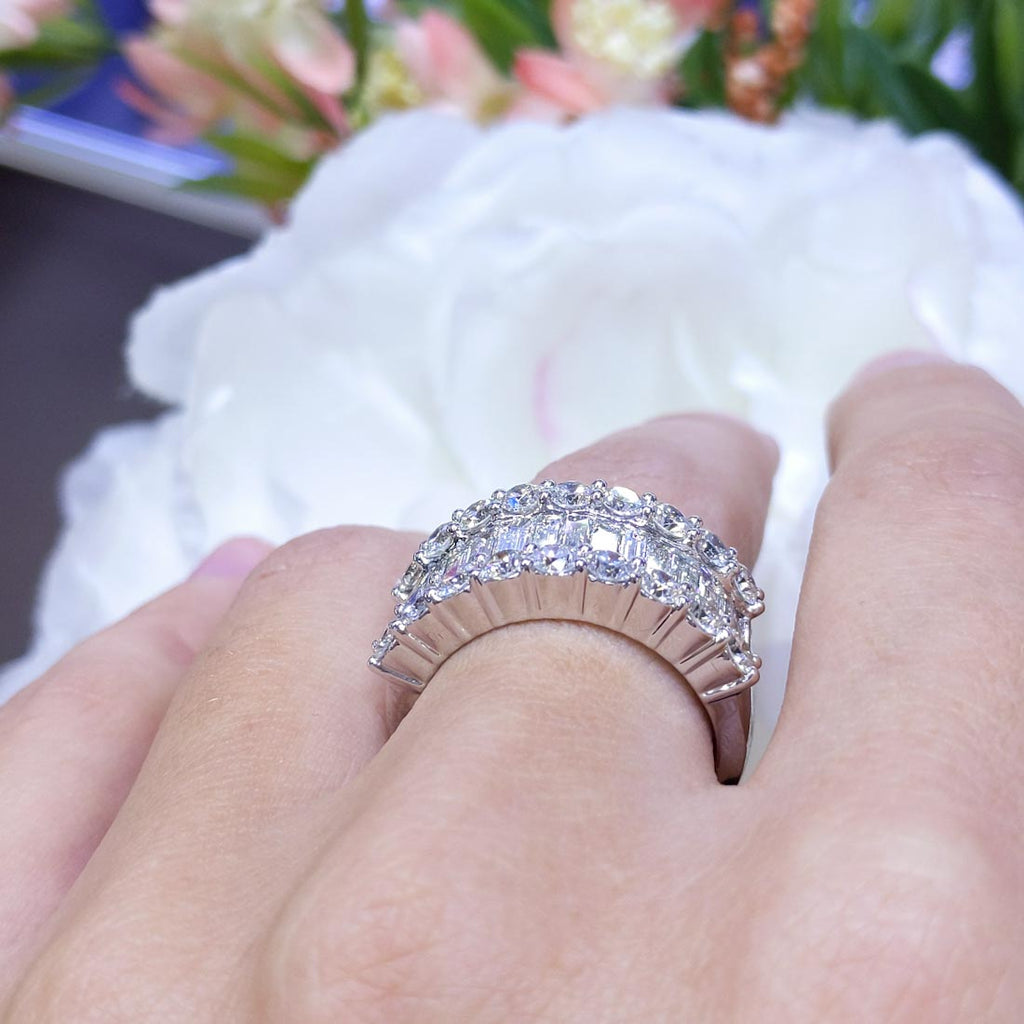 14K White Gold Round & Baguette Diamond Band – 3.58CT H/SI | AAZ985