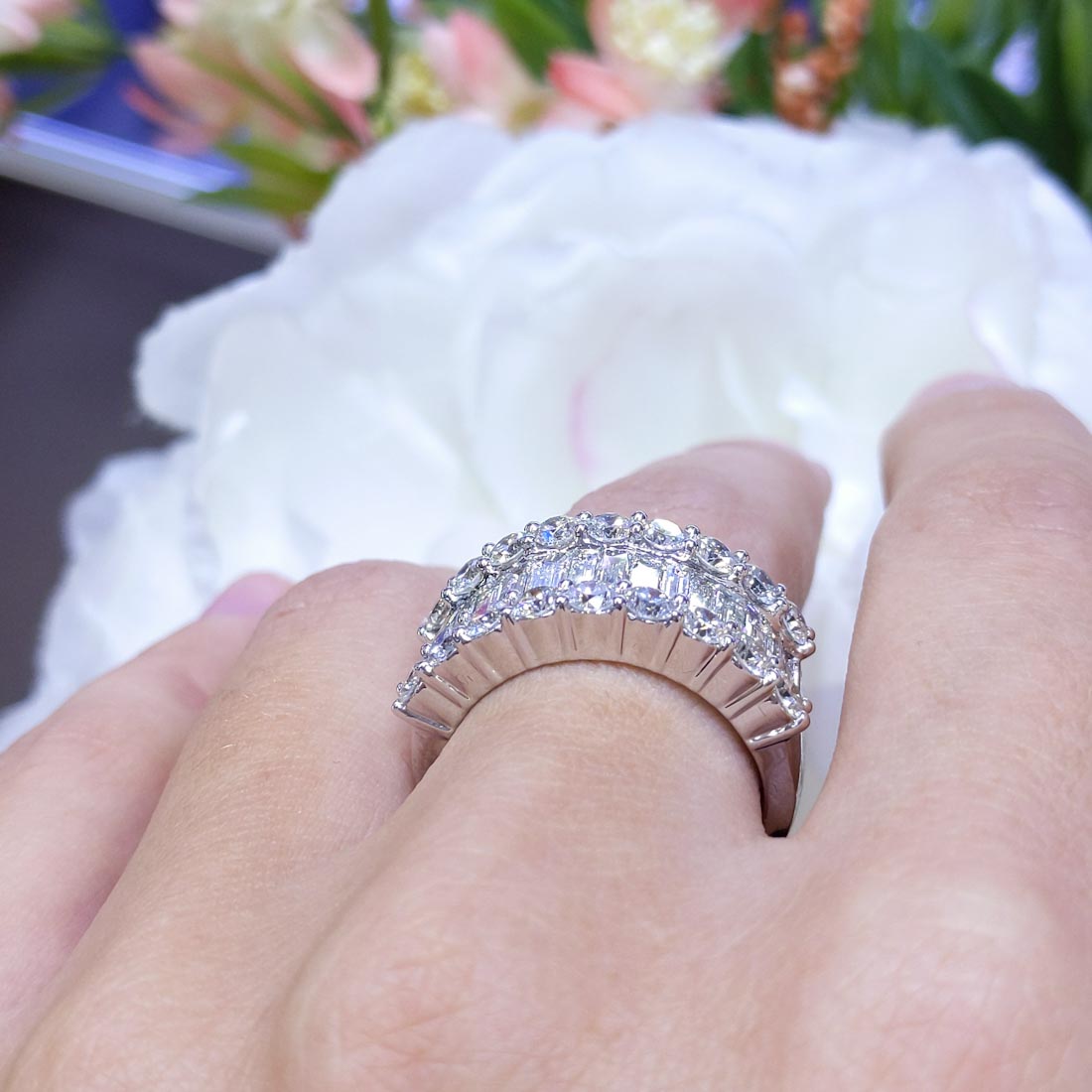 14K White Gold Round & Baguette Diamond Band – 3.58CT H/SI | AAZ985