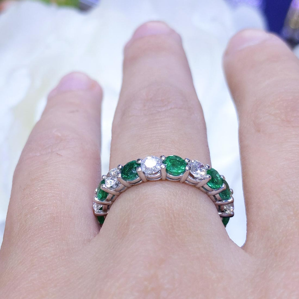 14K White Gold Emerald & Diamond Eternity Band – 2.85CT Total Weight | EMR015