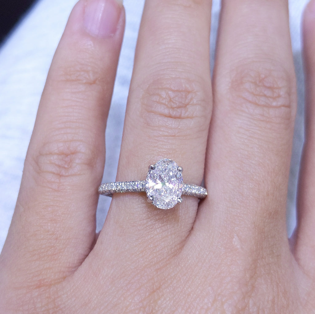 Certified 1.82CT G-VS2 CE Oval Diamond Hidden Halo Engagement Ring