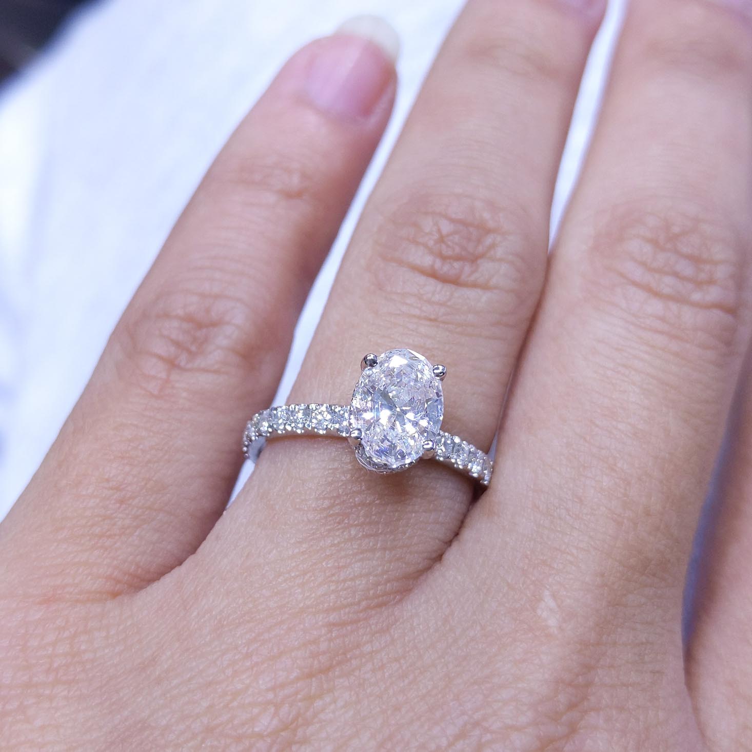 Certified 14K White Gold Oval Diamond Hidden Halo Engagement Ring – 1.48CT G/VS2