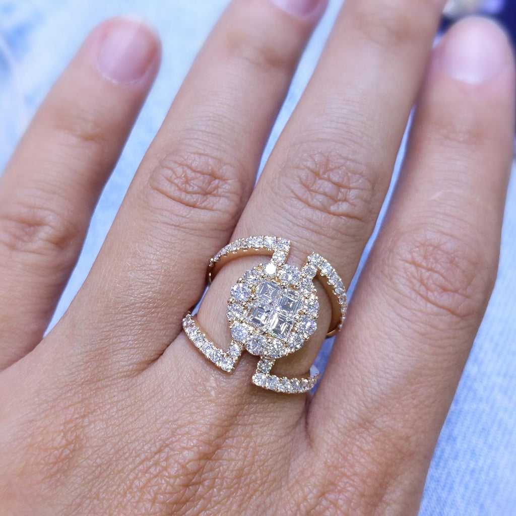 18K Rose Gold Asscher & Round Diamond Statement Ring – 1.97CT F/G VS | DR103
