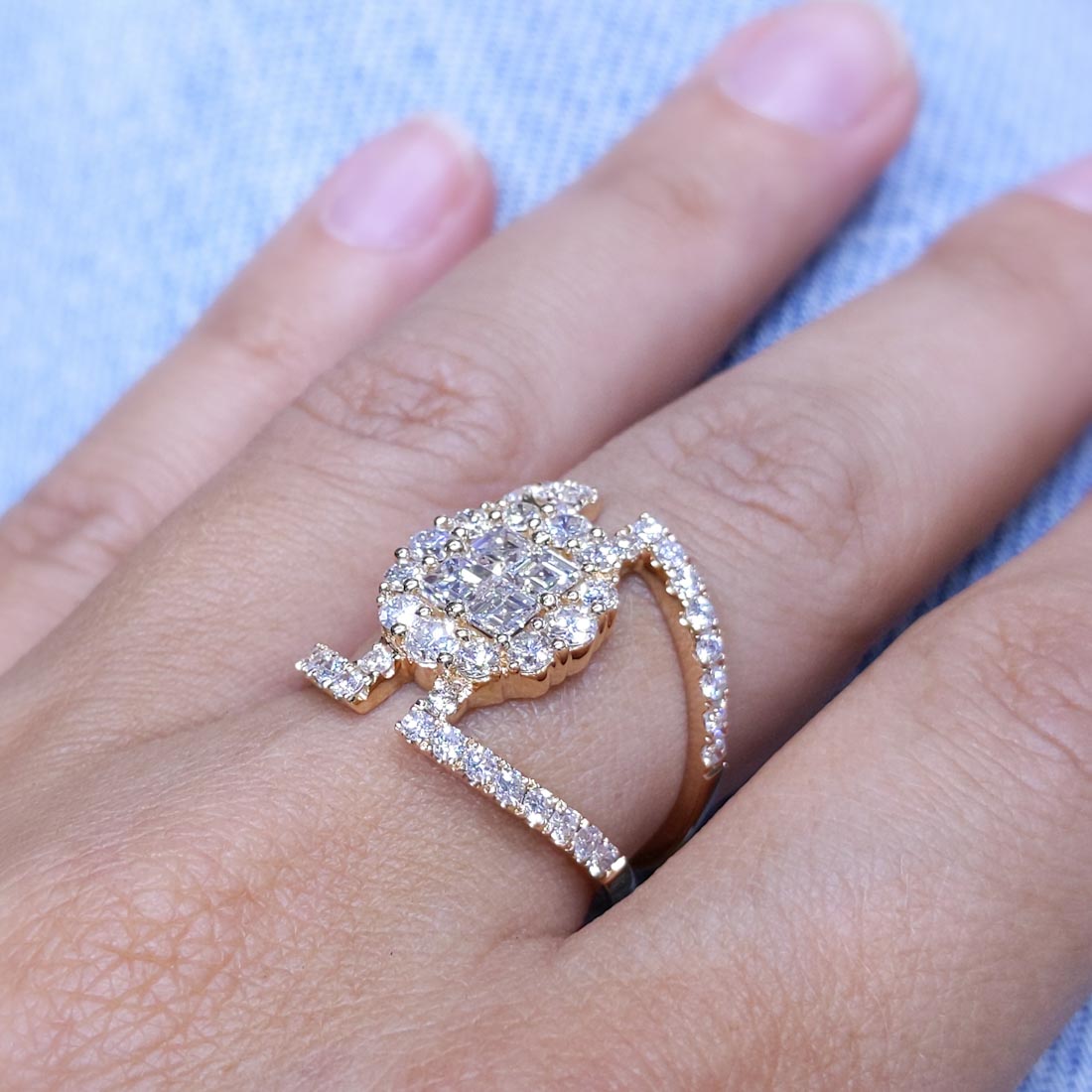 18K Rose Gold Asscher & Round Diamond Statement Ring – 1.97CT F/G VS | DR103
