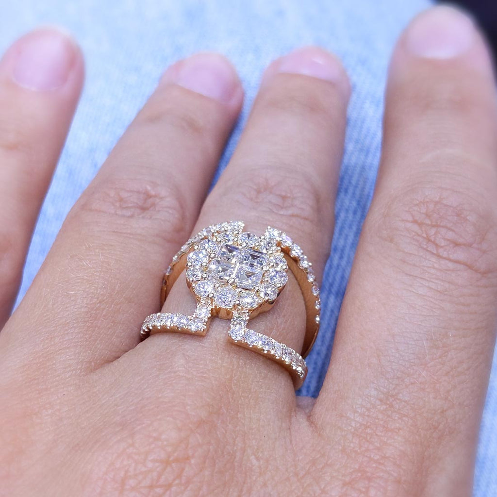 18K Rose Gold Asscher & Round Diamond Statement Ring – 1.97CT F/G VS | DR103