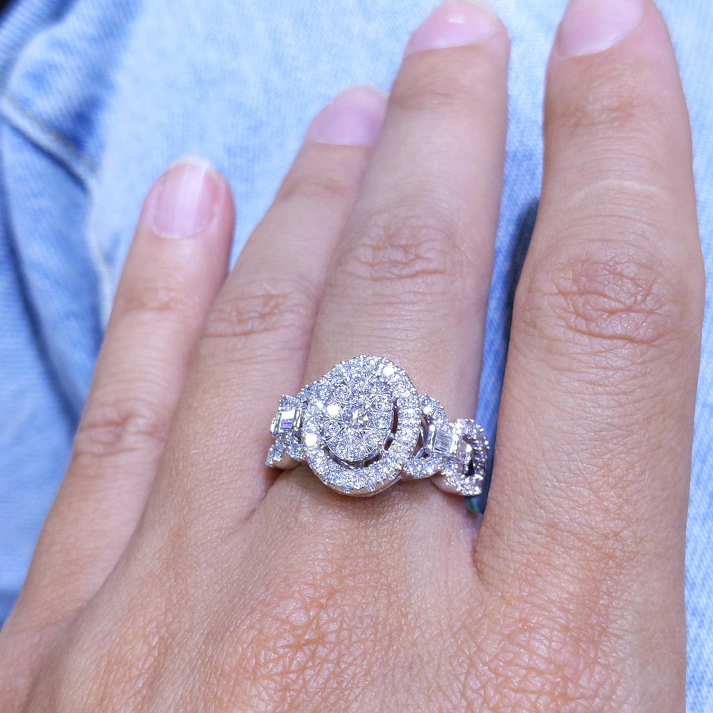14K White Gold Round & Baguette Diamond Ring – 1.00CT F-G/SI | DR141