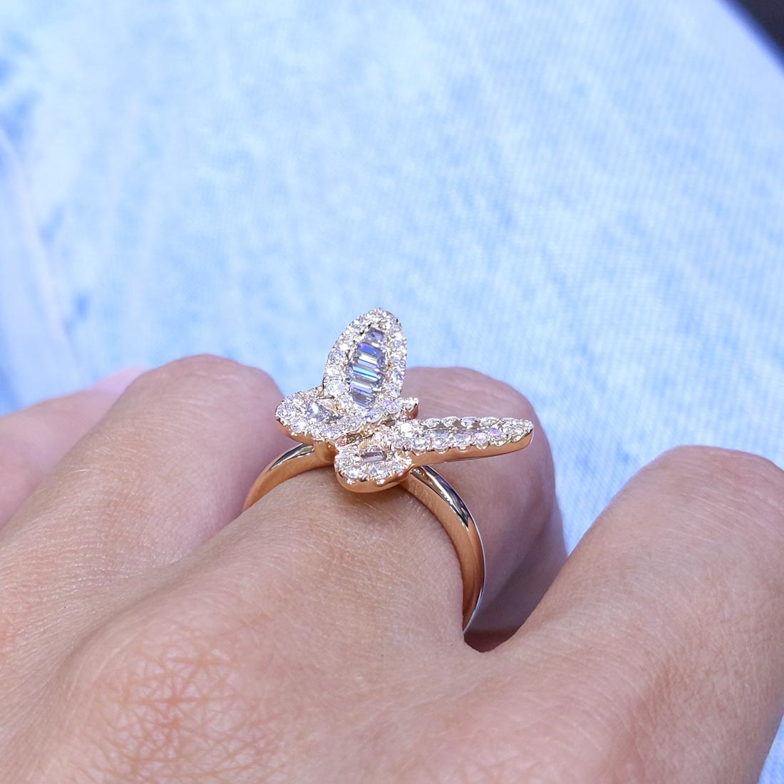 18K Rose Gold Round & Baguette Diamond Statement Ring – 1.33CT F/G VS | DR142