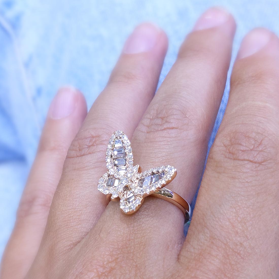 18K Rose Gold Round & Baguette Diamond Statement Ring – 1.33CT F/G VS | DR142
