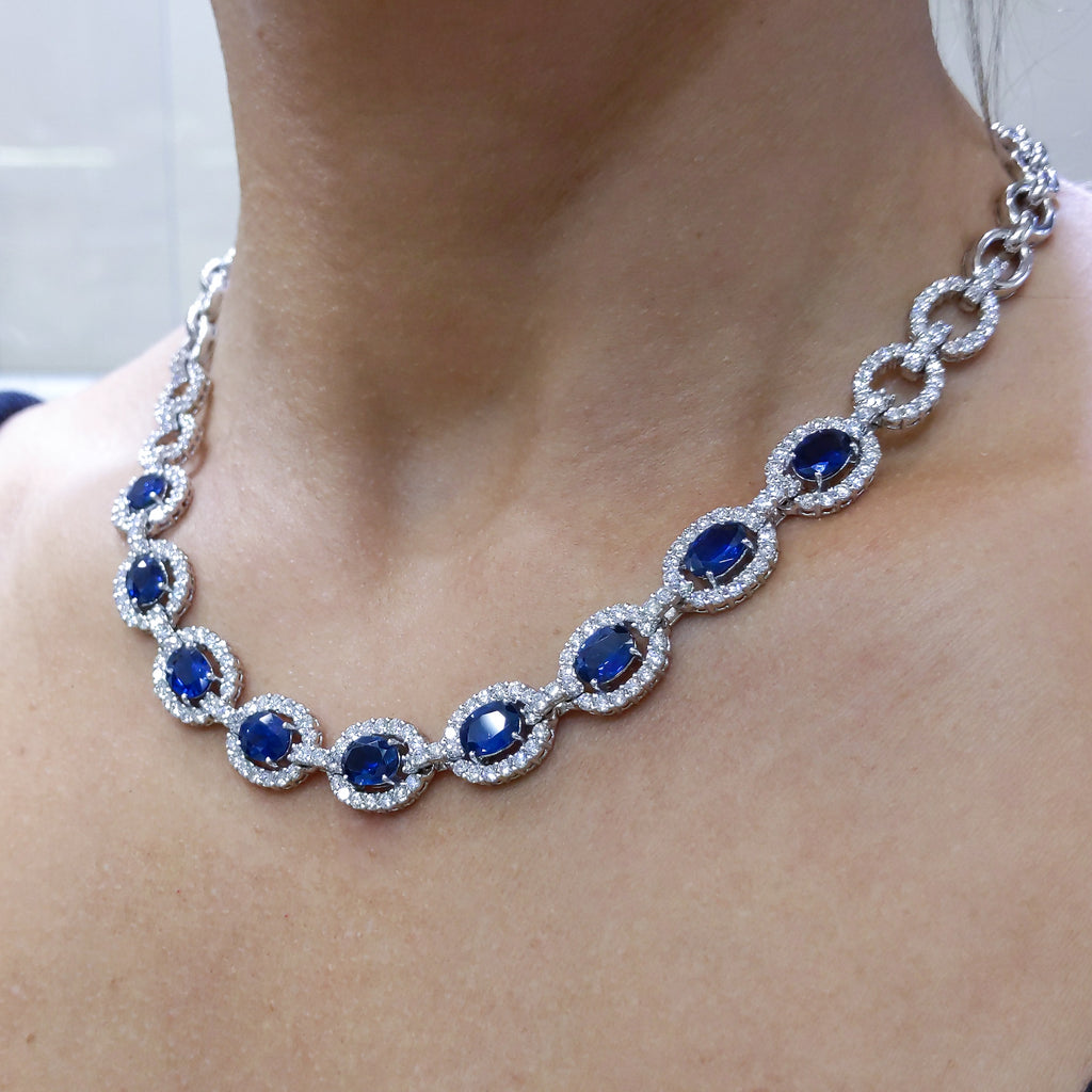 19.88ct Sapphire and Diamond Necklace in 18K White Gold CDN004