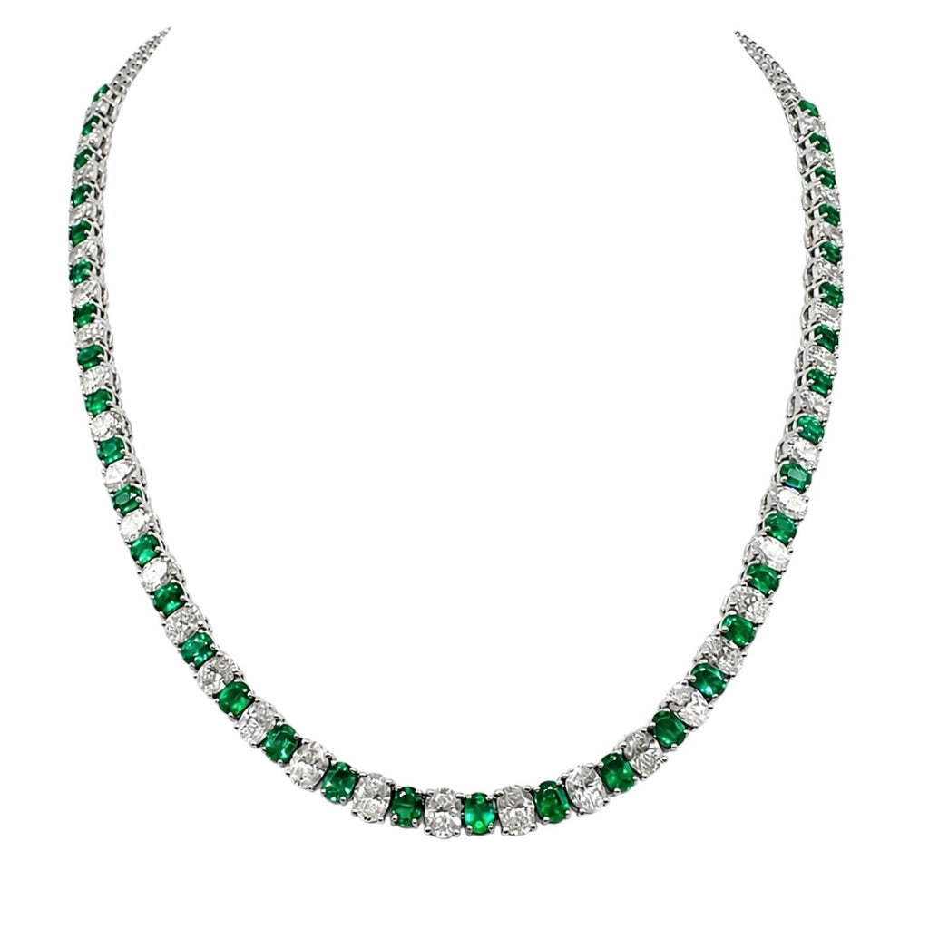 18K White Gold Emerald & Diamond Necklace – 10.26 CT Diamonds, 5.62 CT Emeralds EMDN025 ETJJ