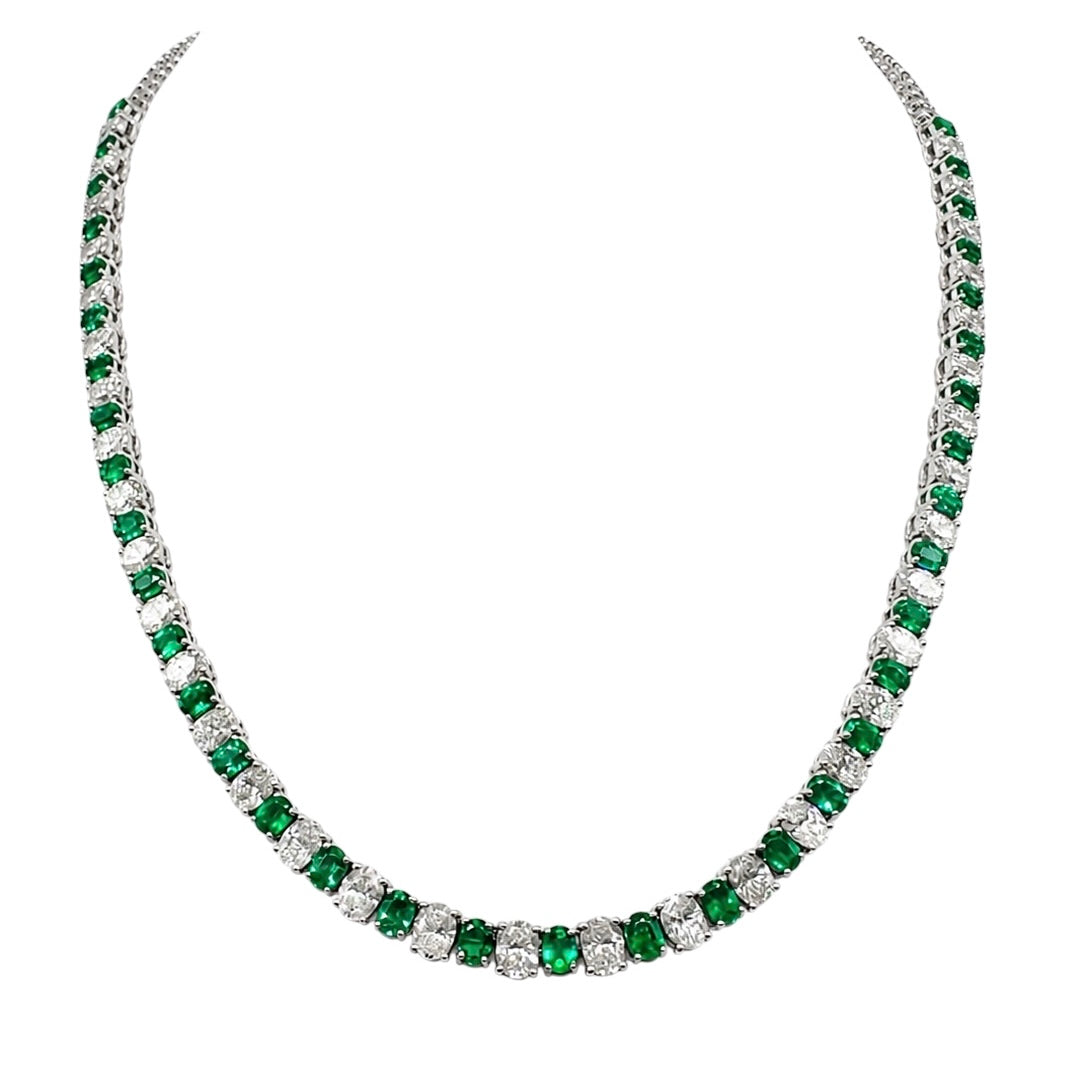 18K White Gold Emerald & Diamond Necklace – 10.26 CT Diamonds, 5.62 CT Emeralds EMDN025 ETJJ