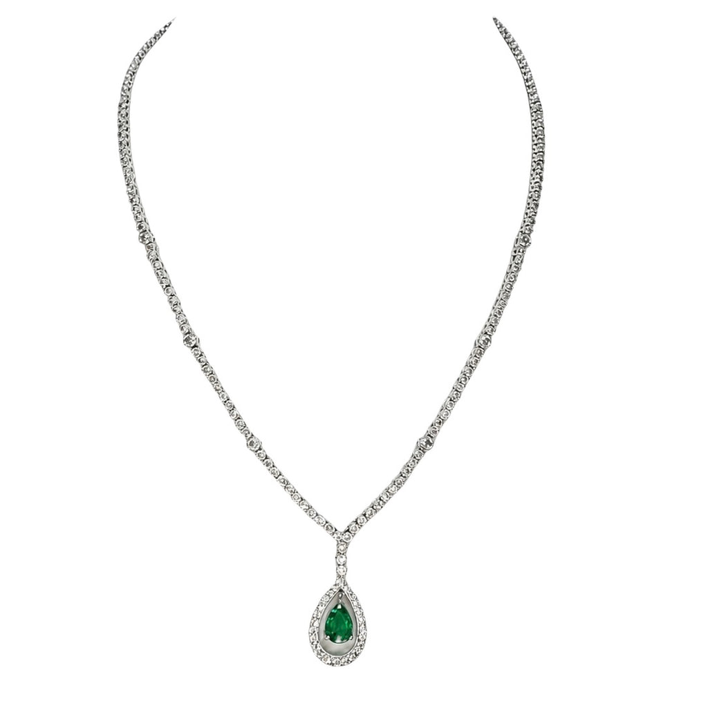 18K White Gold Emerald & Diamond Necklace – 1.50ct Emerald, 1.70ct Diamonds DN026 ILJJ