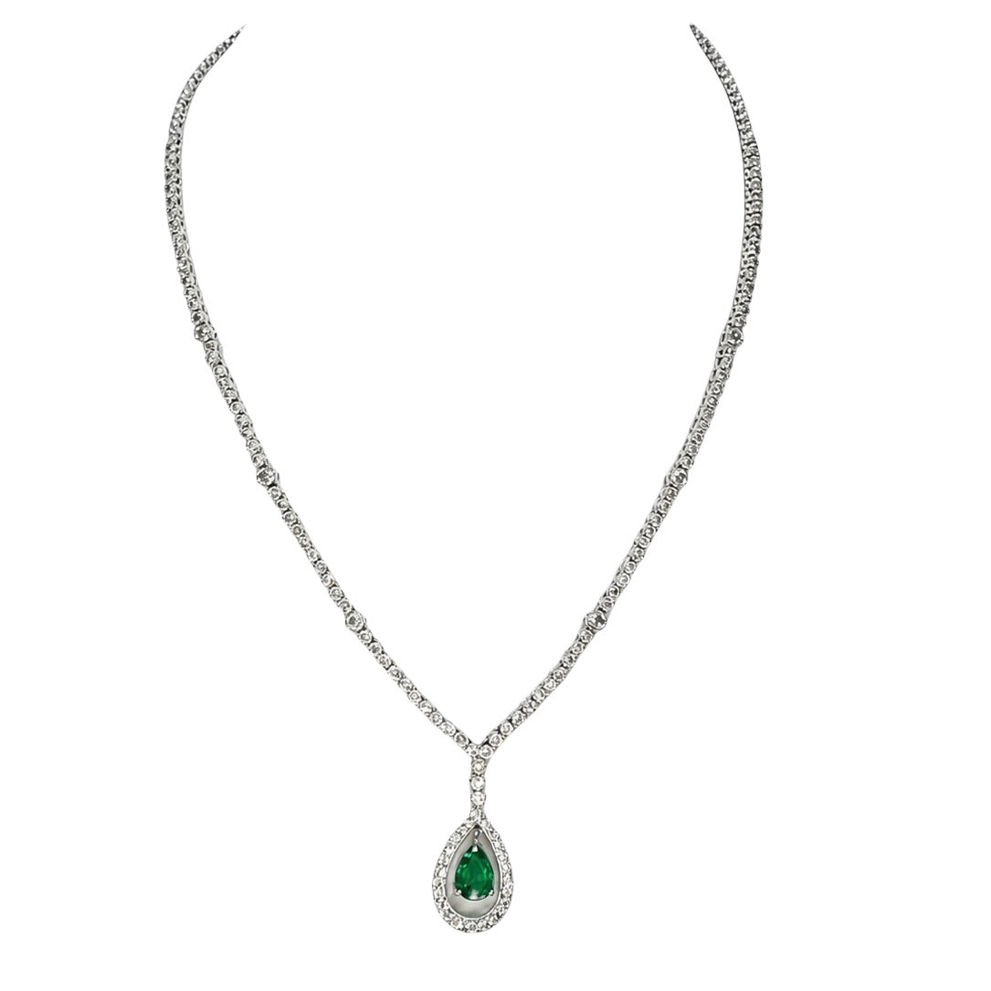 18K White Gold Emerald & Diamond Necklace – 1.50ct Emerald, 1.70ct Diamonds DN026 ILJJ