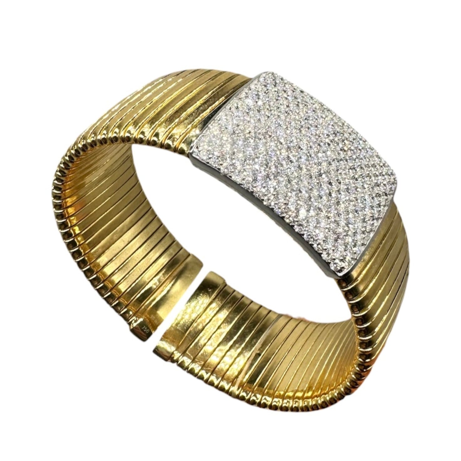 18K Yellow Gold Diamond Cuff Bracelet – 5.21CT Round Diamonds DB0082 SITJ