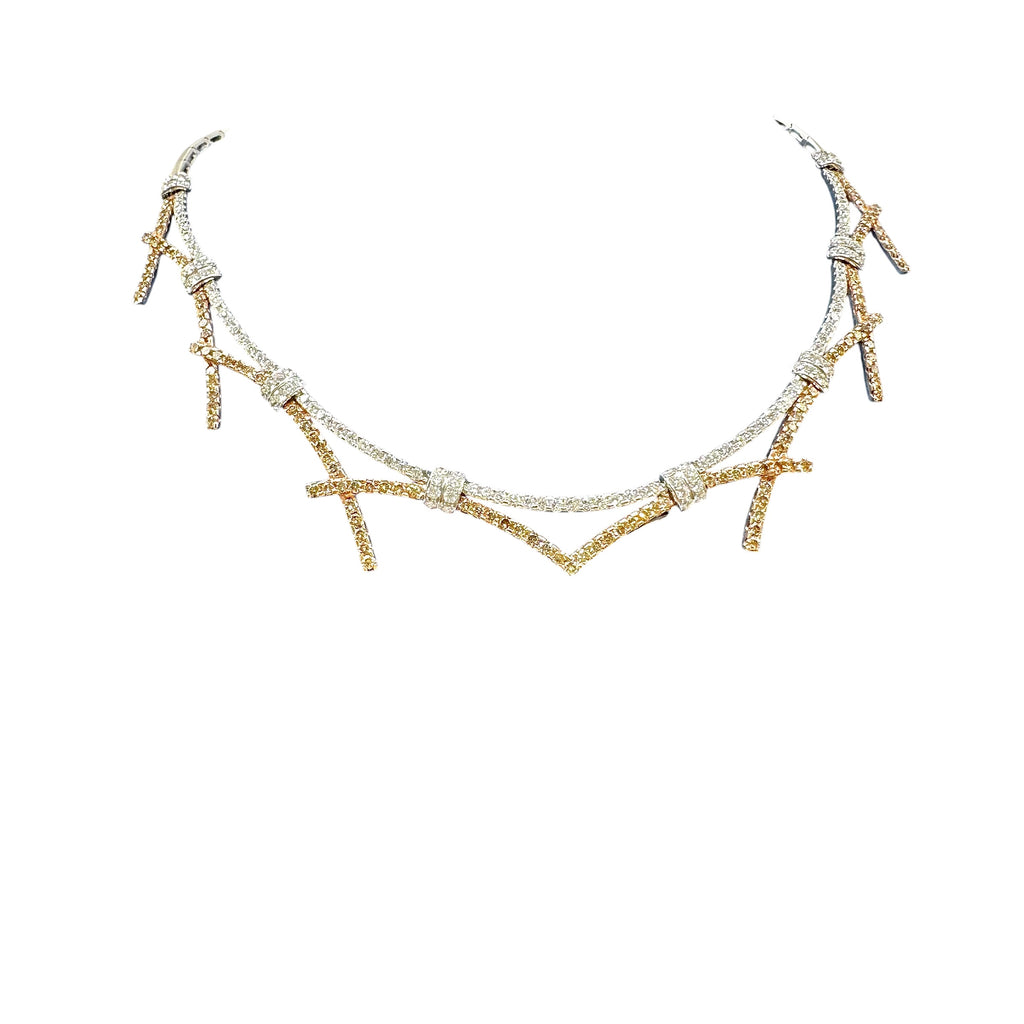 18K White & Rose Gold White & Champagne Diamond Necklace with Detachable Pendant – 8.00ct DN068 IIJJJ