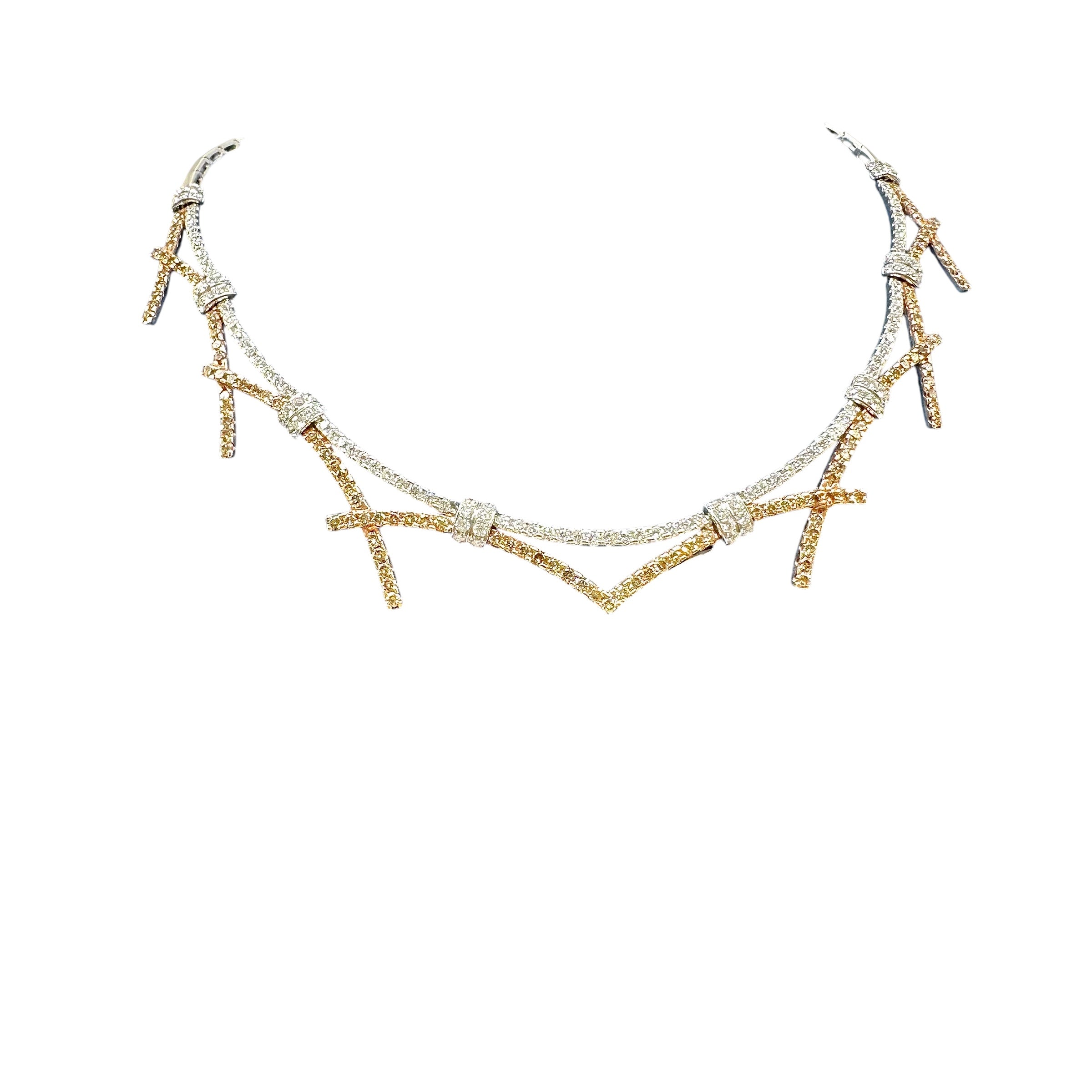 18K White & Rose Gold White & Champagne Diamond Necklace with Detachable Pendant – 8.00ct DN068 IIJJJ