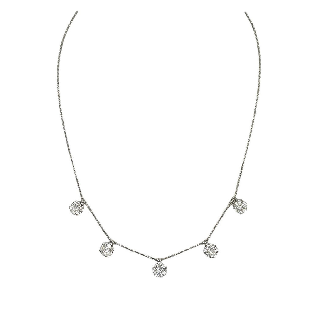 18K White Gold Diamond Flower Station Necklace – 2.71ct Diamonds