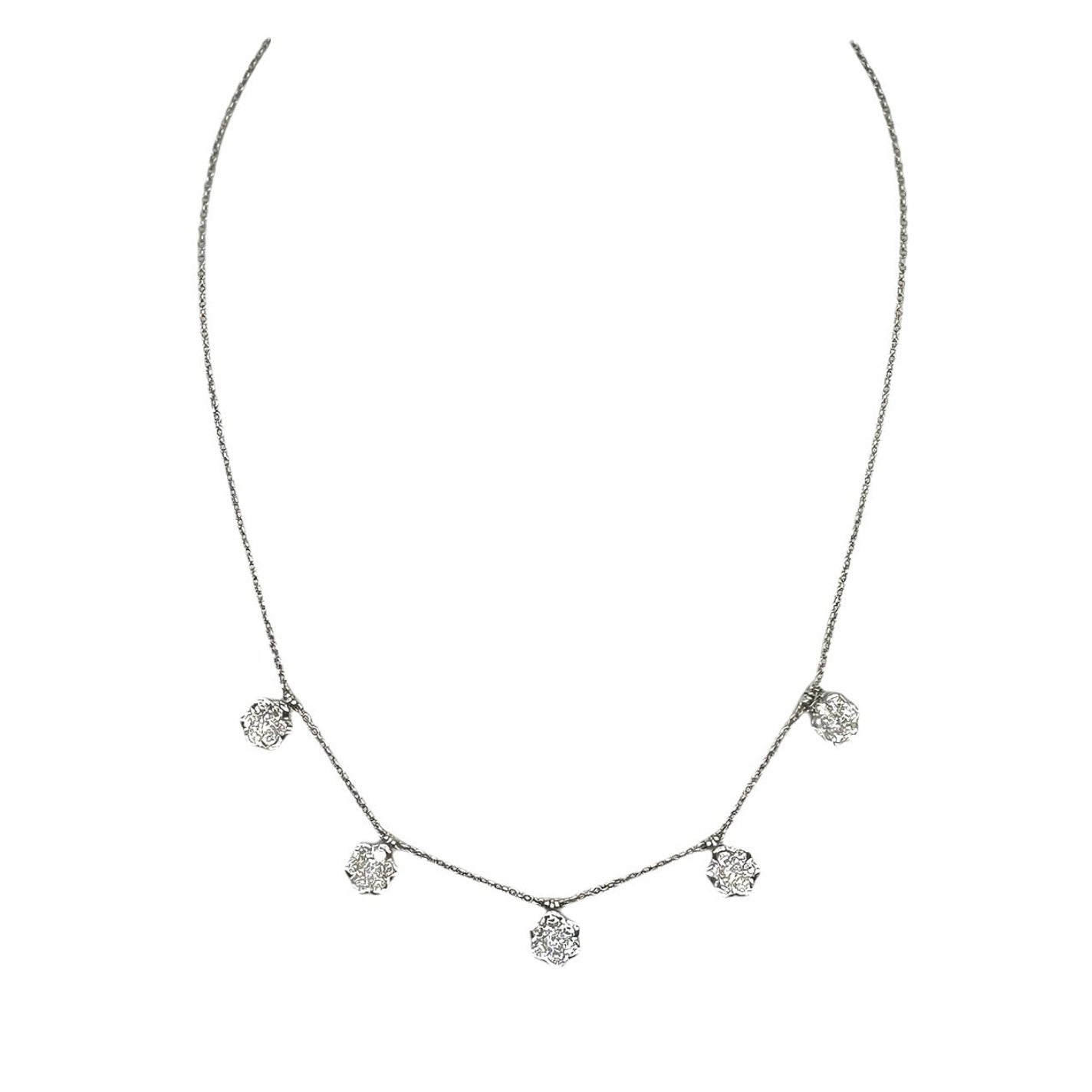 18K White Gold Diamond Flower Station Necklace – 2.71ct Diamonds