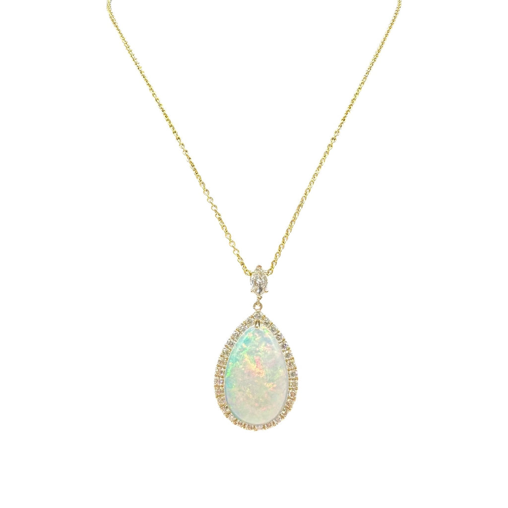 14K Yellow Gold 1.77CT Diamond & 14.10CT Pear Opal Pendant Necklace – 18” COLN0053 GTJJ