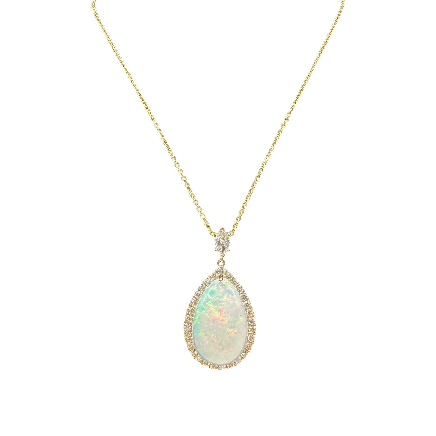 14K Yellow Gold 1.77CT Diamond & 14.10CT Pear Opal Pendant Necklace – 18” COLN0053 GTJJ