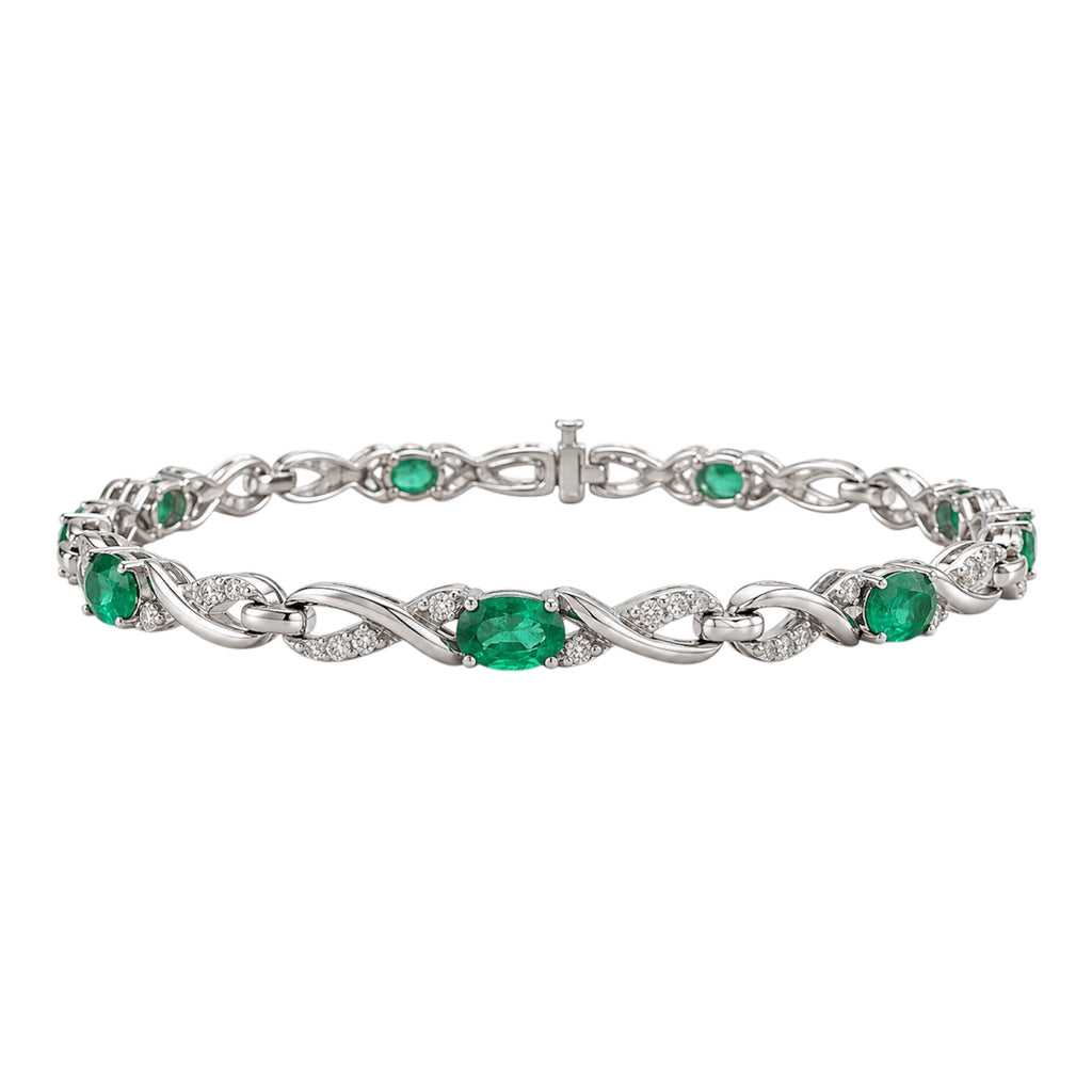 14K White Gold Emerald & Diamond Bracelet – 2.85 CT Emeralds & 0.65 CT Diamonds EDB004 INJJ