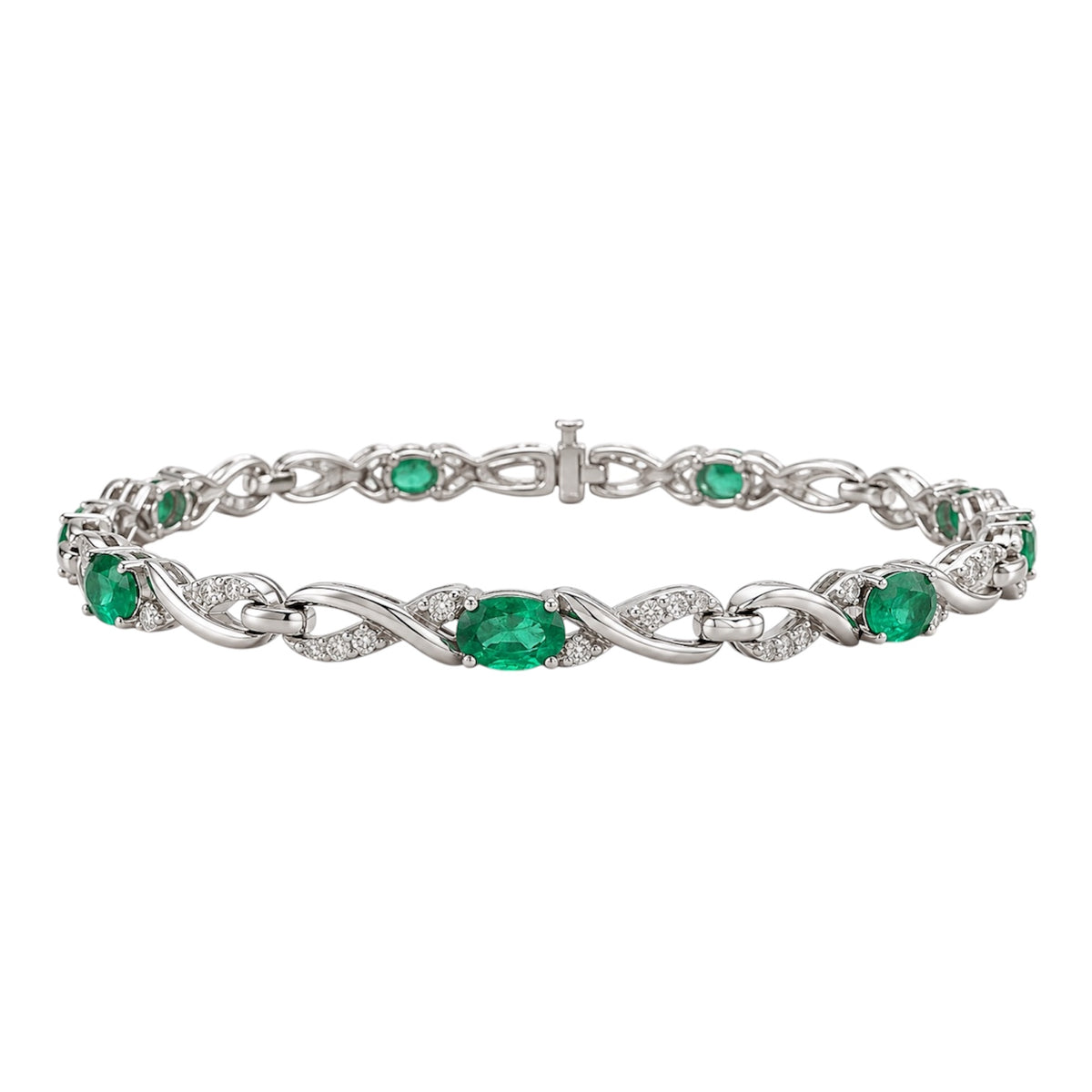 14K White Gold Emerald & Diamond Bracelet – 2.85 CT Emeralds & 0.65 CT Diamonds EDB004 INJJ