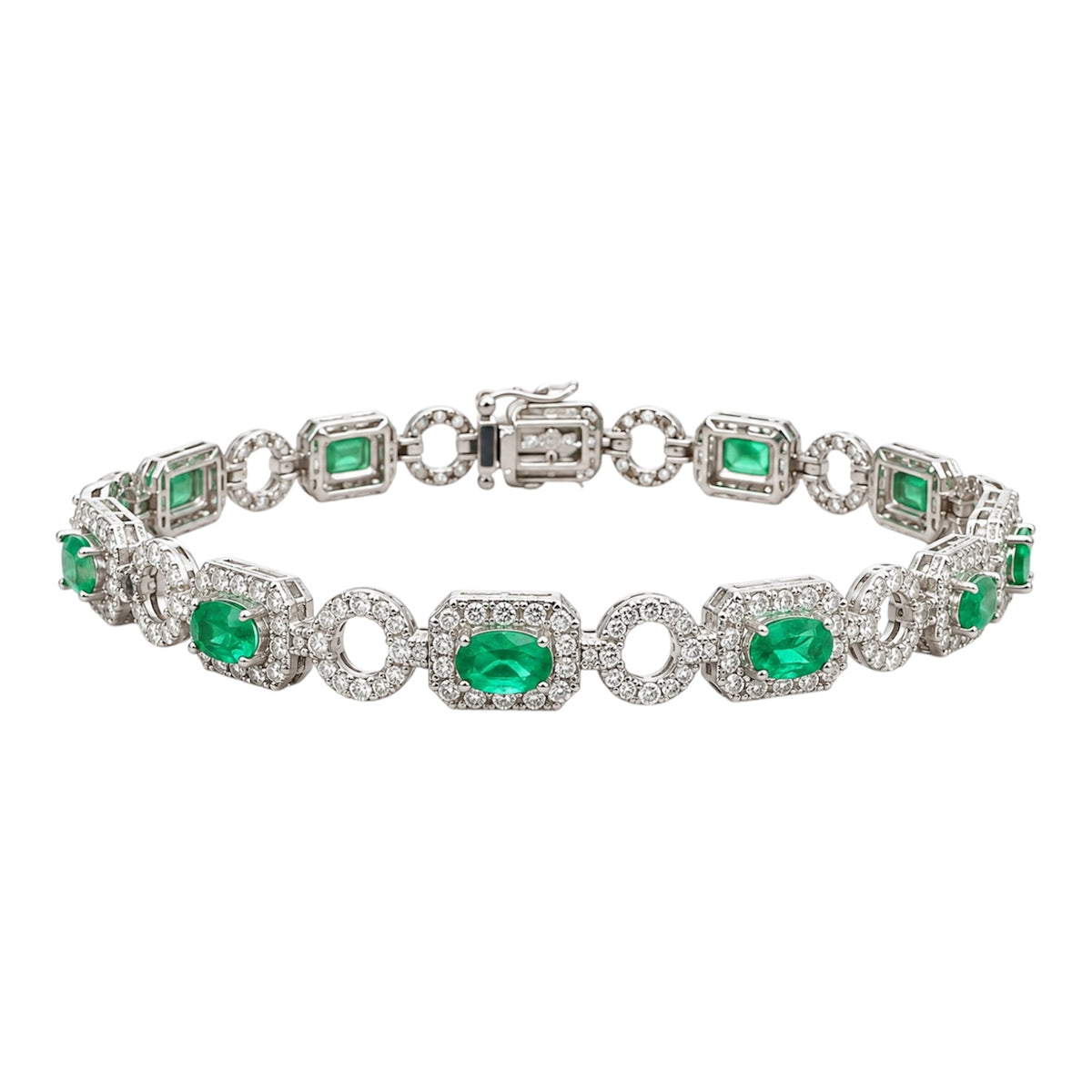 18K White Gold Emerald & Diamond Bracelet – 4.10CT | EMDB03 GIJJ