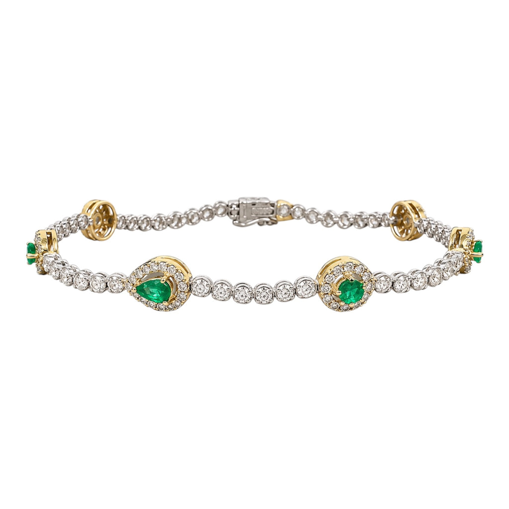 18K White & Yellow Gold 1.30 CT Diamond & 0.92 CT Emerald Station Bracelet – 7.5” CDB014 ITJJ