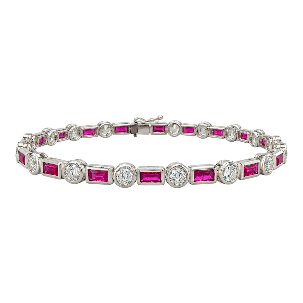 18K White Gold 1.90 Ct Diamond &amp; 2.18 Ct Ruby Bracelet