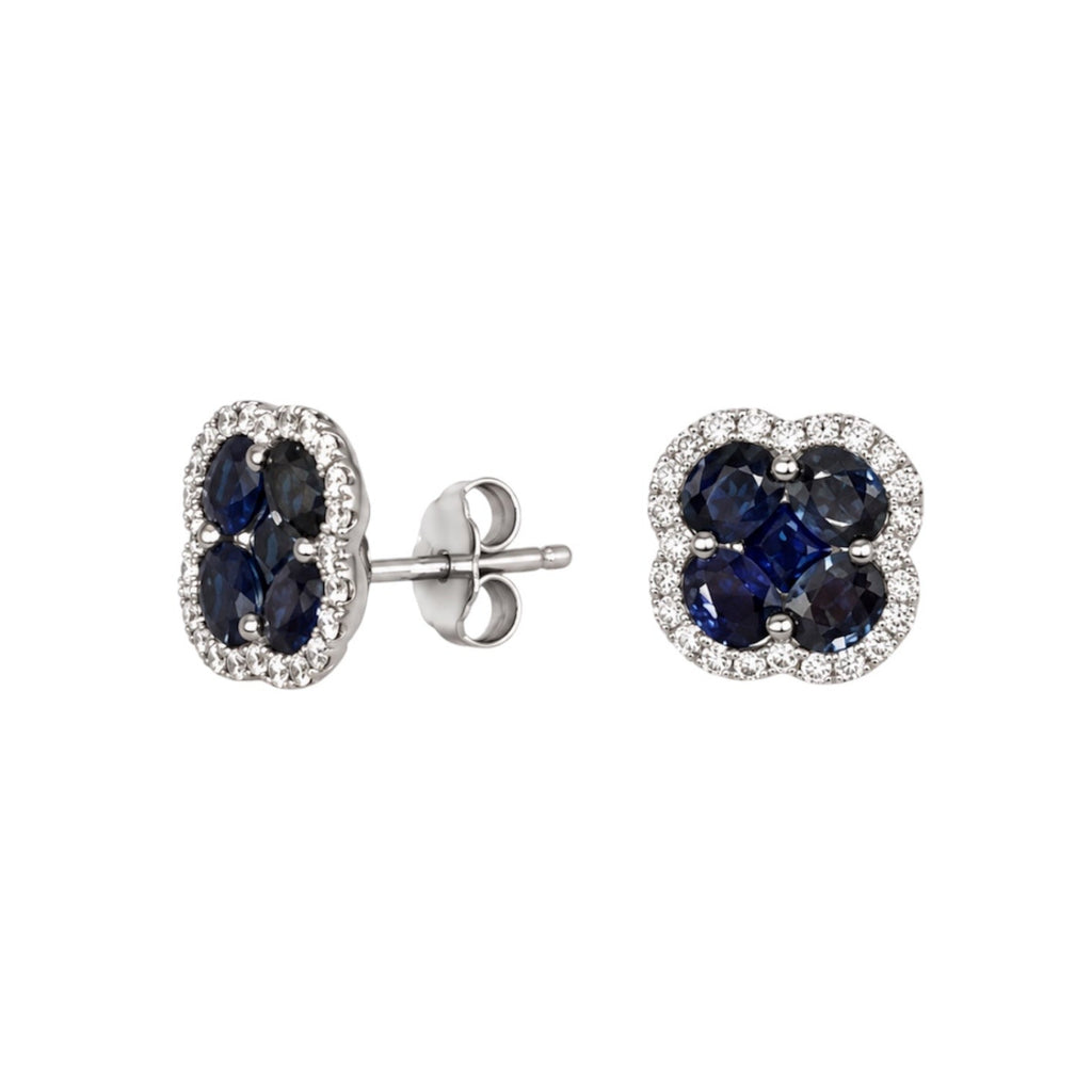18K White Gold 0.64 CT Sapphire & 1.17 CT Diamond Earrings
