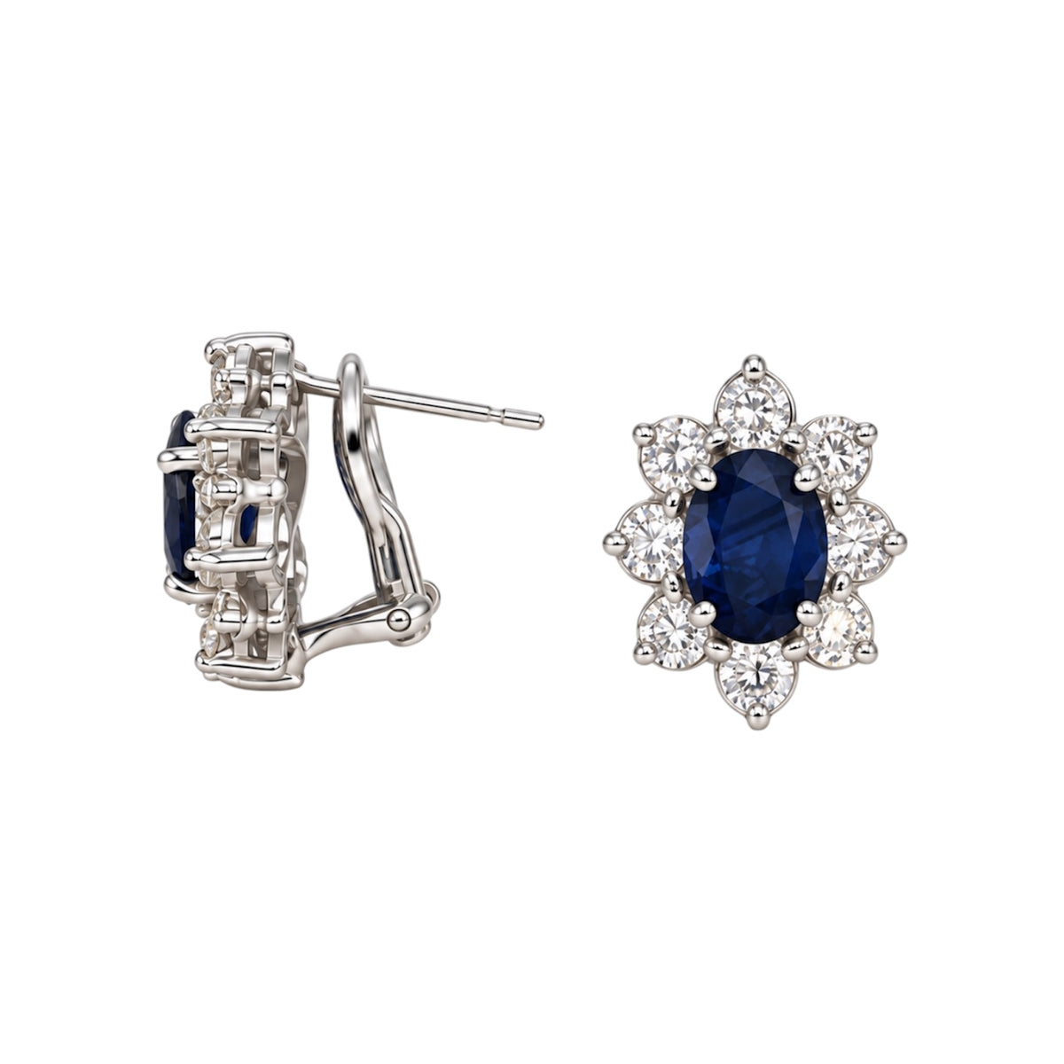 14K White Gold 3.24 CT Sapphire & 1.45 CT Diamond Earrings