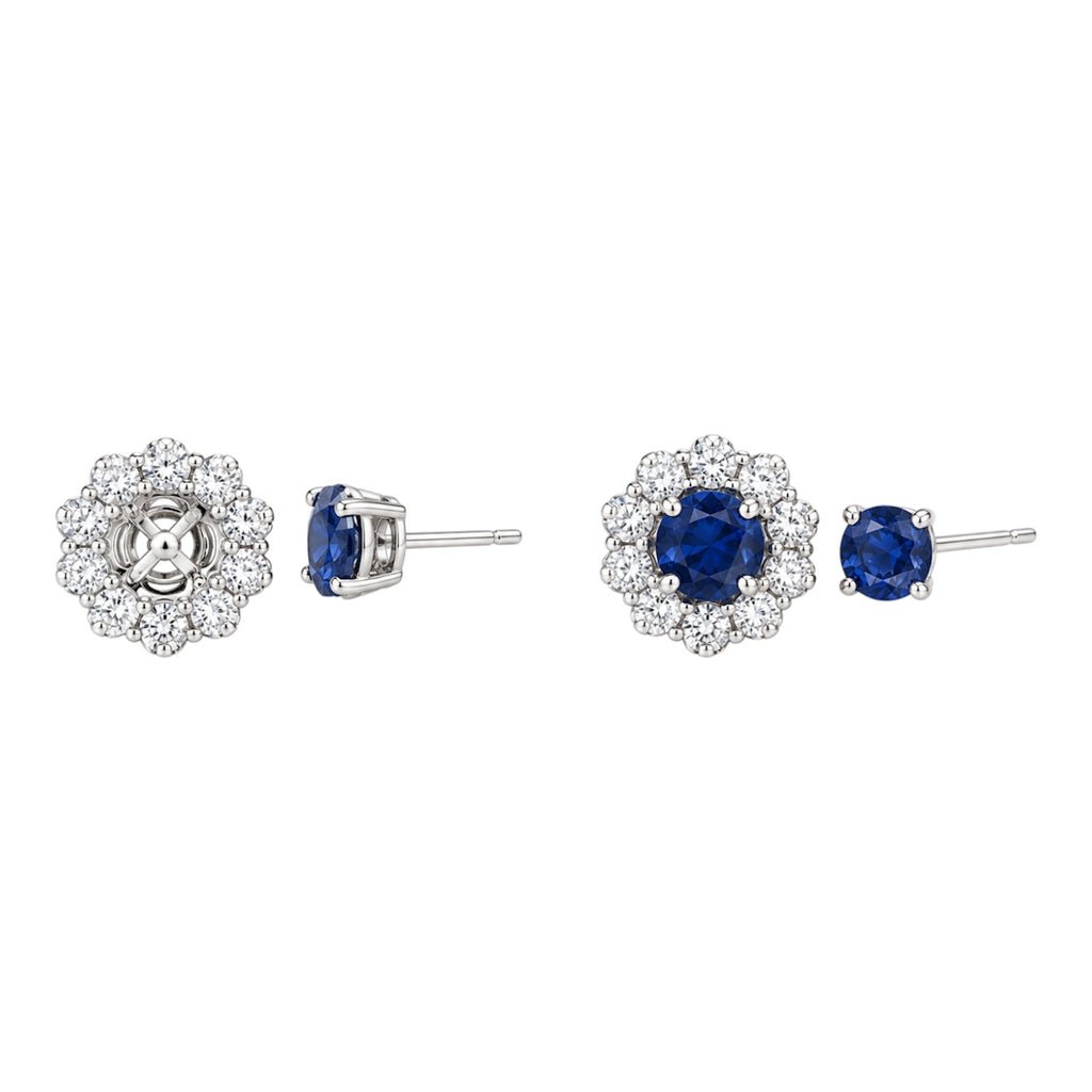 18K White Gold 1.81 Ct Sapphire Stud & 1.15 Ct Diamond Jacket Earrings