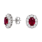 14K White Gold 2.01 Ct Ruby & 2.00 Ct Diamond Halo Earrings
