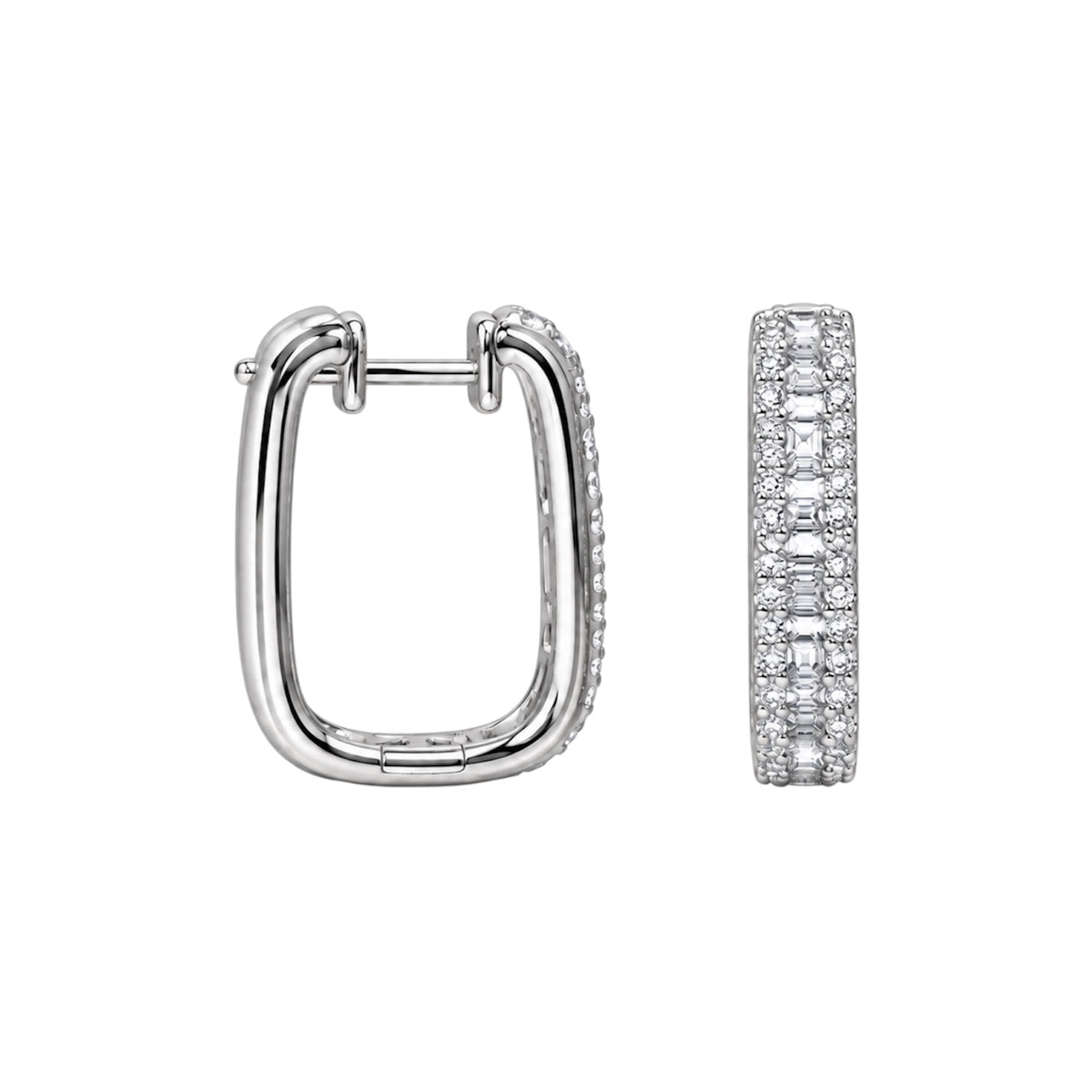 14K White Gold 1.00 CT Diamond Huggie Hoop Earrings