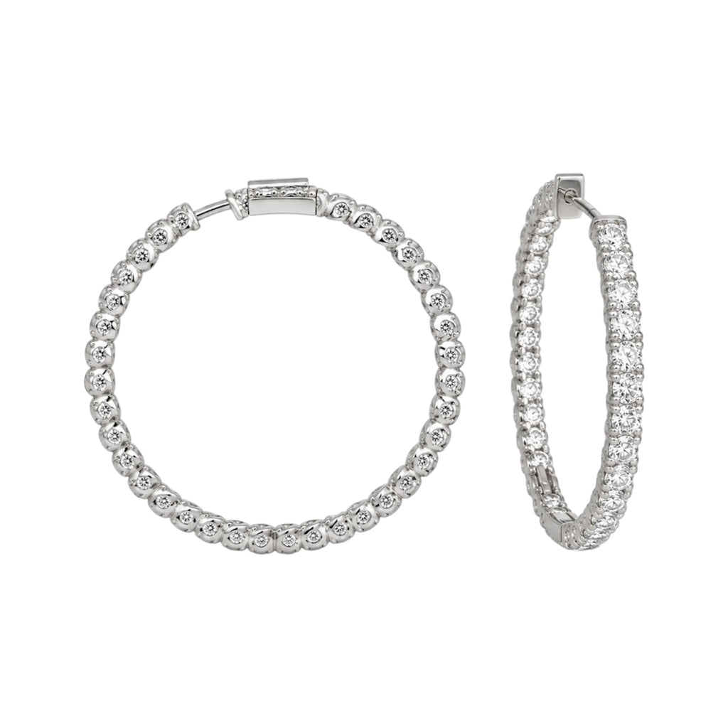 14K White Gold 6.35 CT Round Lab-Grown Diamond Hoop Earrings