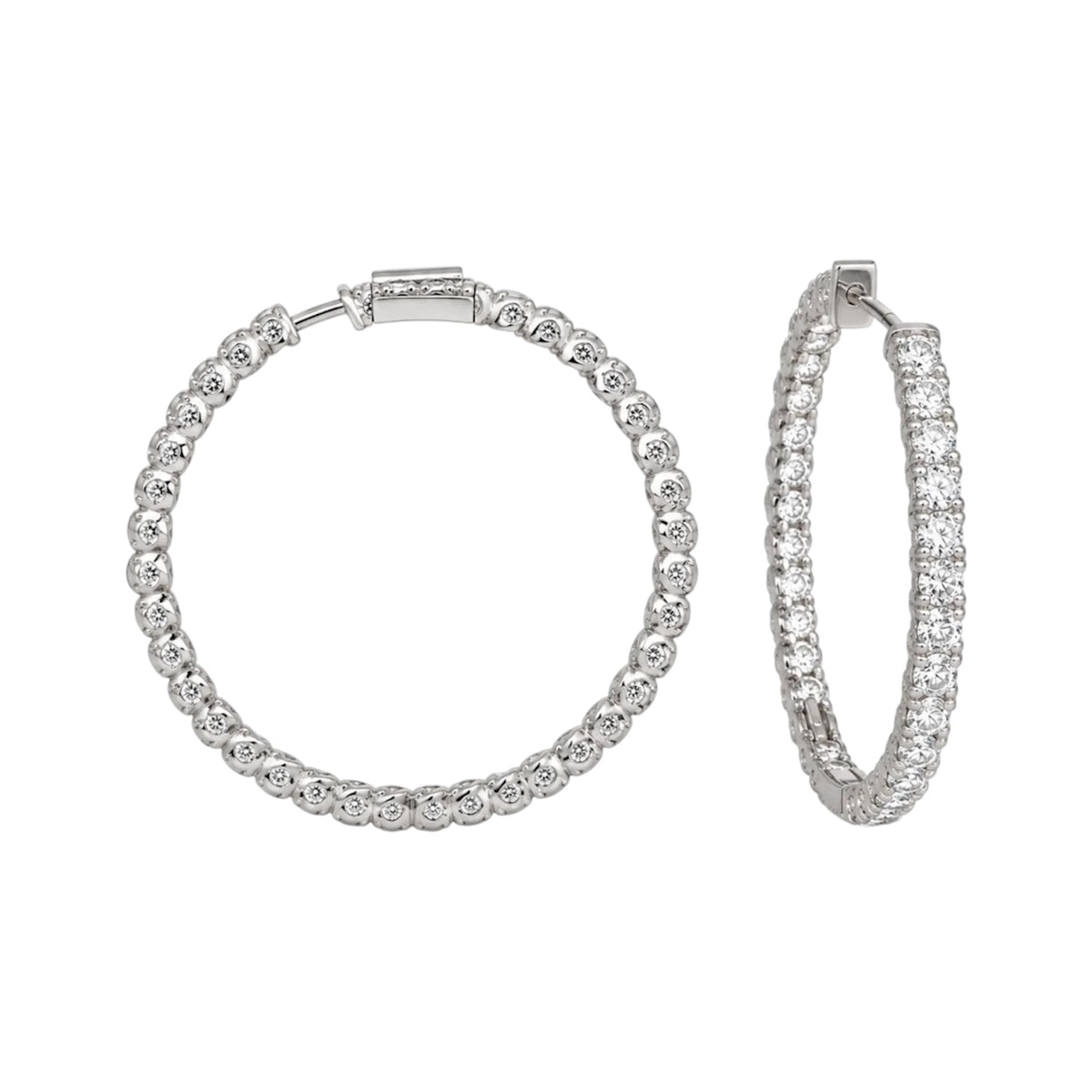 14K White Gold 6.35 CT Round Lab-Grown Diamond Hoop Earrings