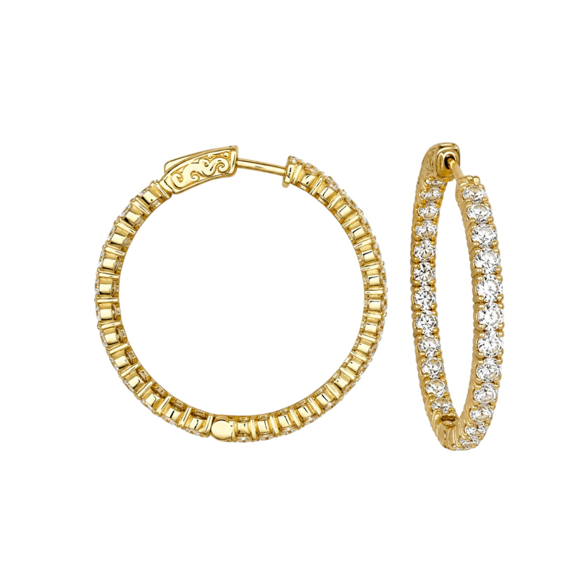 14K Yellow Gold 3.70 Ct Diamond Hoop Earrings