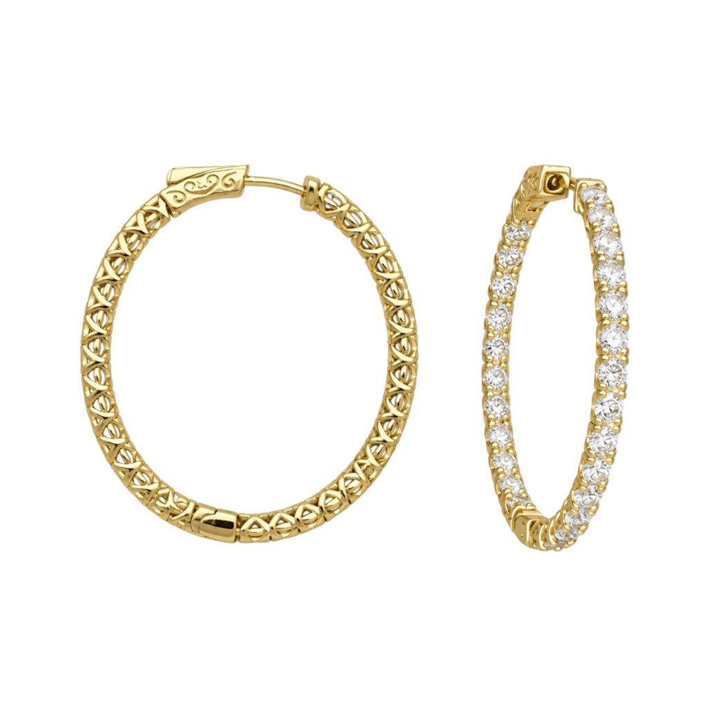 14K Yellow Gold 3.66 Ct Round Diamond Oval Hoop Earrings