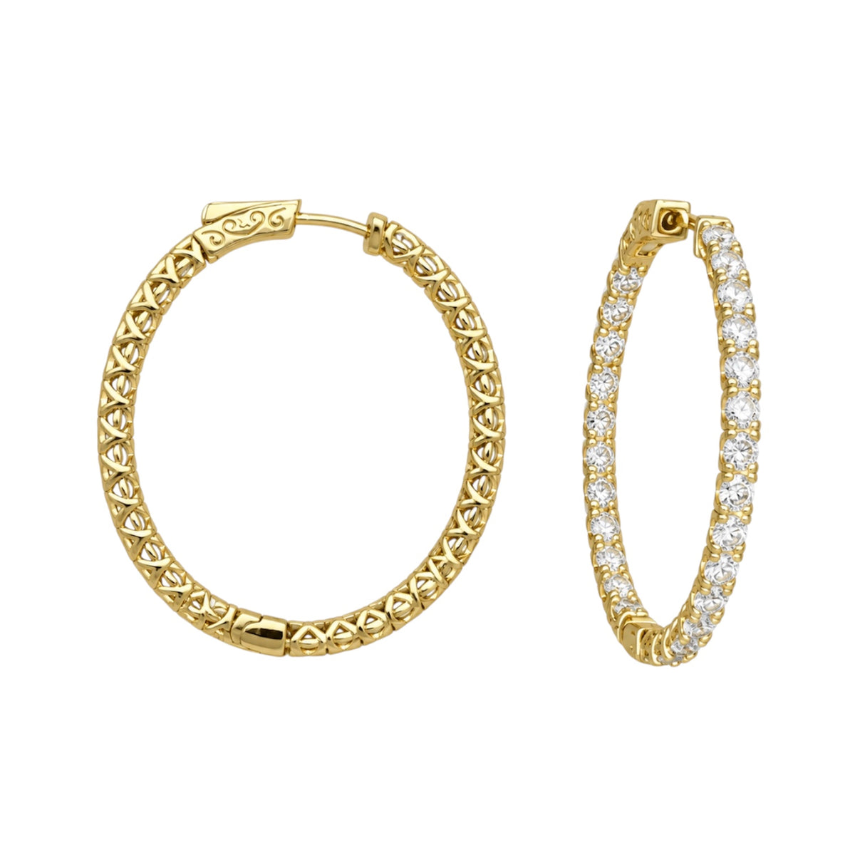 14K Yellow Gold 3.66 Ct Round Diamond Oval Hoop Earrings