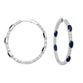 14K White Gold Diamond & Blue Sapphire Hoop Earrings 3.98CT Diamonds, 5.23CT Sapphires