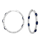 14K White Gold Diamond & Blue Sapphire Hoop Earrings 3.98CT Diamonds, 5.23CT Sapphires