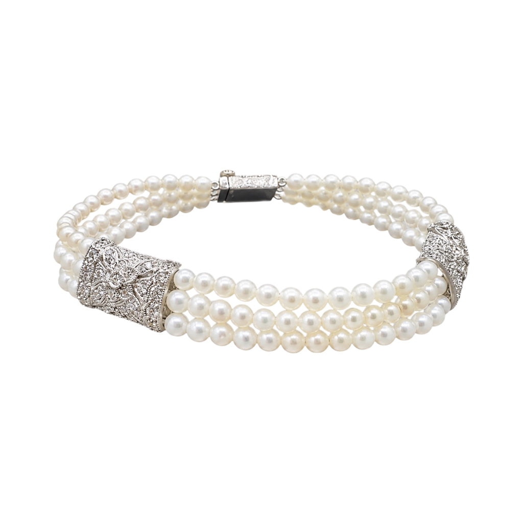 18K White Gold 1.00 Ct Diamond & Pearl Bracelet