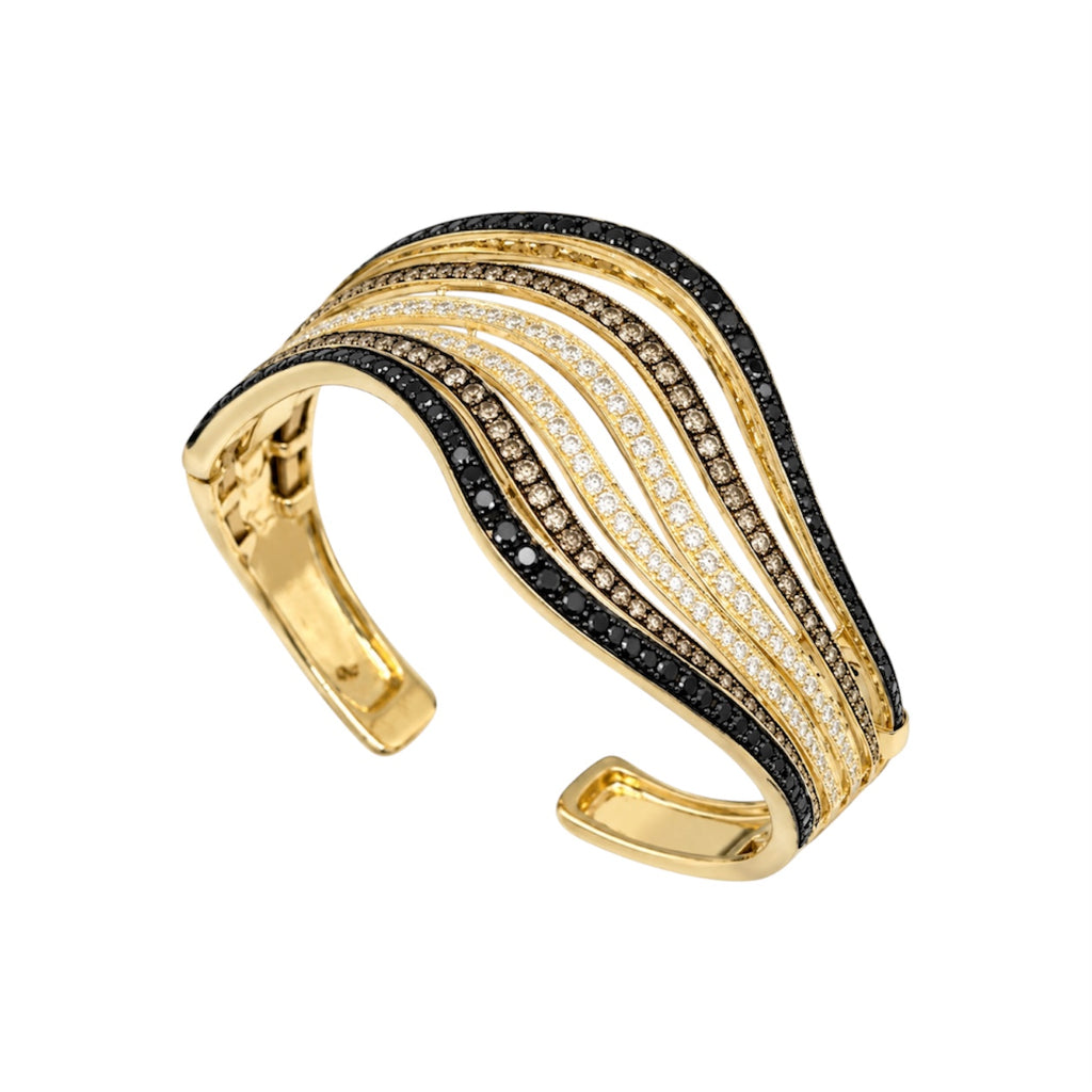 14K Yellow Gold 5.72 Ct Multi-Color Diamond Wave Cuff Bracelet