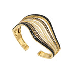14K Yellow Gold 5.72 Ct Multi-Color Diamond Wave Cuff Bracelet