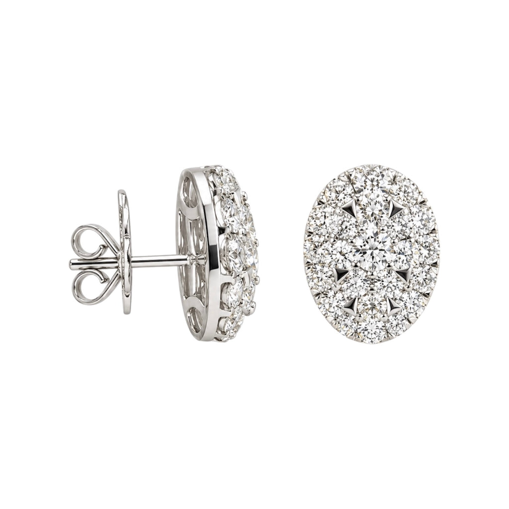 18K White Gold 2.76 Ct Natural Diamond Oval Stud Earrings
