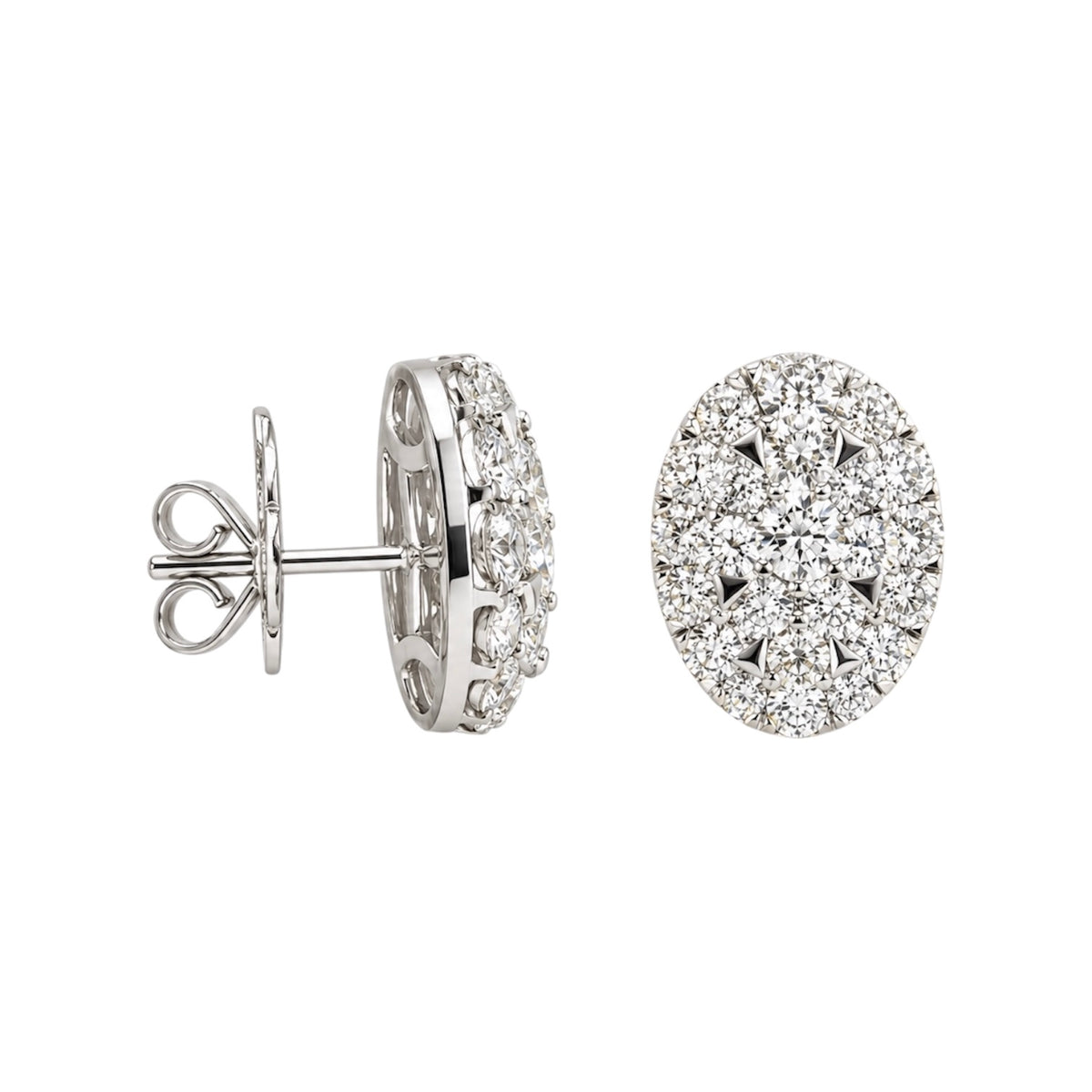 18K White Gold 2.76 Ct Natural Diamond Oval Stud Earrings